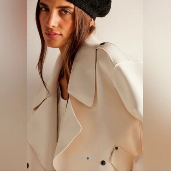 Free People Alexis Vegan Leather Moto Jacket NWT Cream White Boxy - Picture 7 of 16